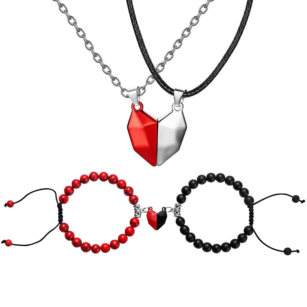 Belro Valentine's magnetic heart couple's necklace and bracelet gift set featuring matching jewelry for couples.