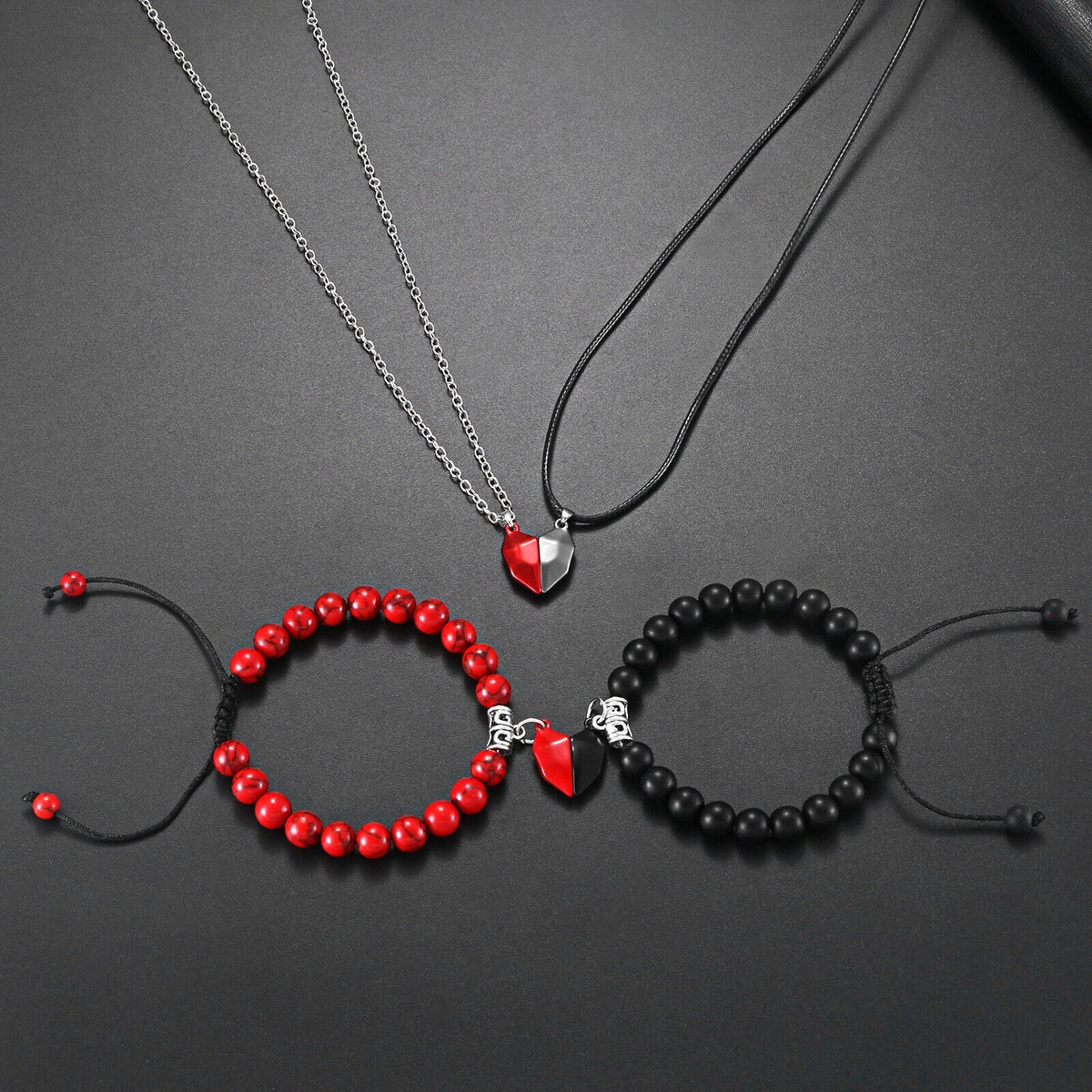 Belro Valentine's magnetic heart couple's necklace and bracelet set with matching jewelry for couples, romantic accessories for special occasions.