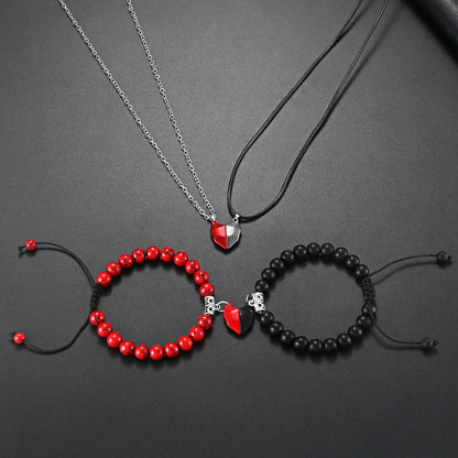 Belro Valentine's magnetic heart couple's necklace and bracelet set with matching jewelry for couples, romantic accessories for special occasions.