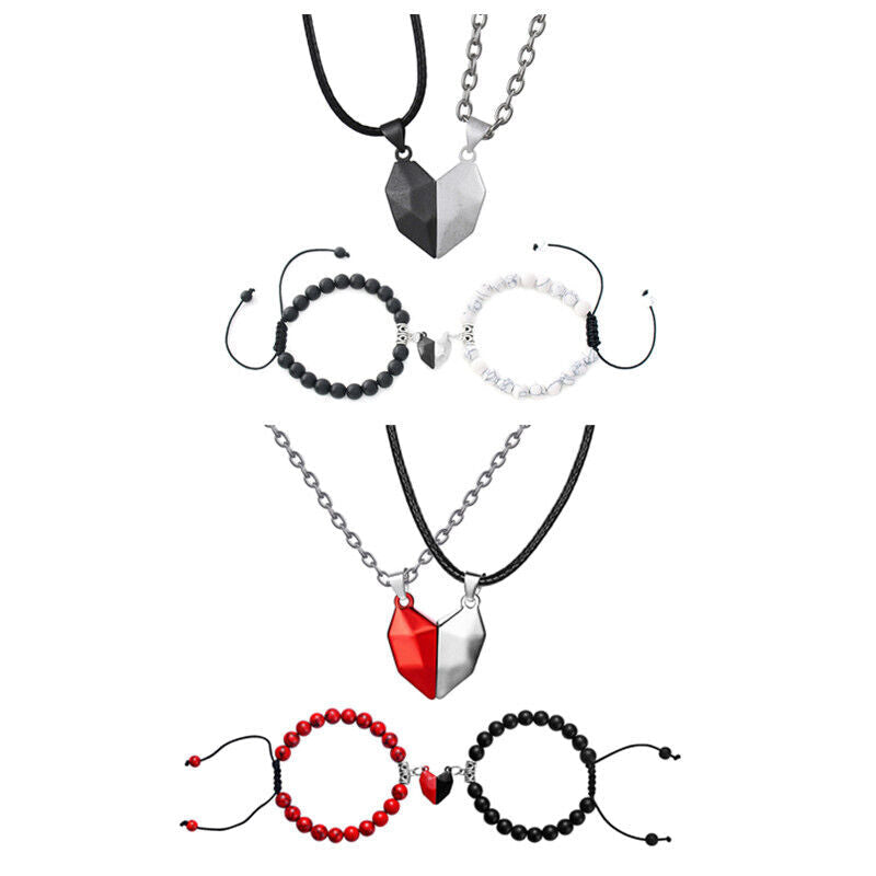 Belro Valentine's magnetic heart couple's necklace and bracelet set featuring matching jewelry with heart charms.
