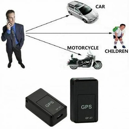Belro Mini GPS Tracker with magnetic case, showing a compact device for real-time vehicle location tracking.