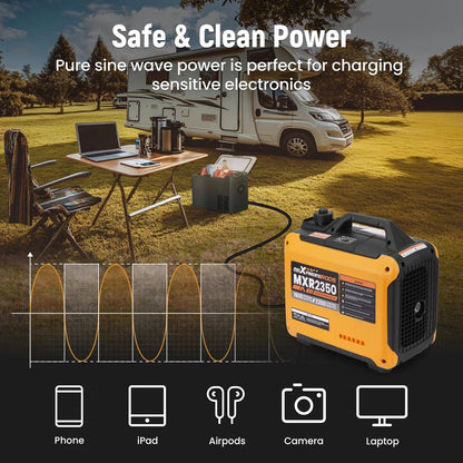 Casavibeo portable inverter generator with 2300W to 5500W power output, compact design, ideal for outdoor and emergency use.