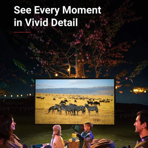 Belro portable mini movie projector displaying a scene on a blank wall, compact electronic device for home entertainment.