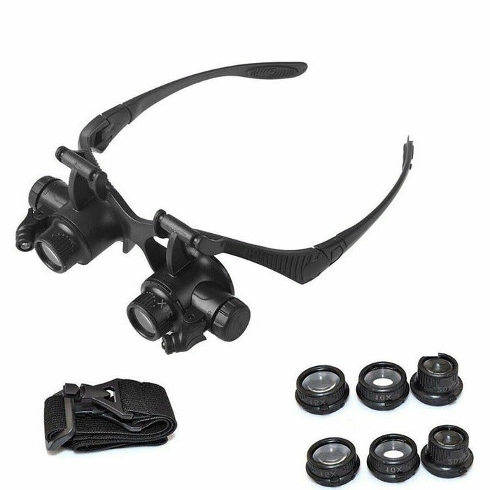 Belro magnifying glasses with LED illumination, electronic optics device, showing close-up view of the magnifier lens and built-in light