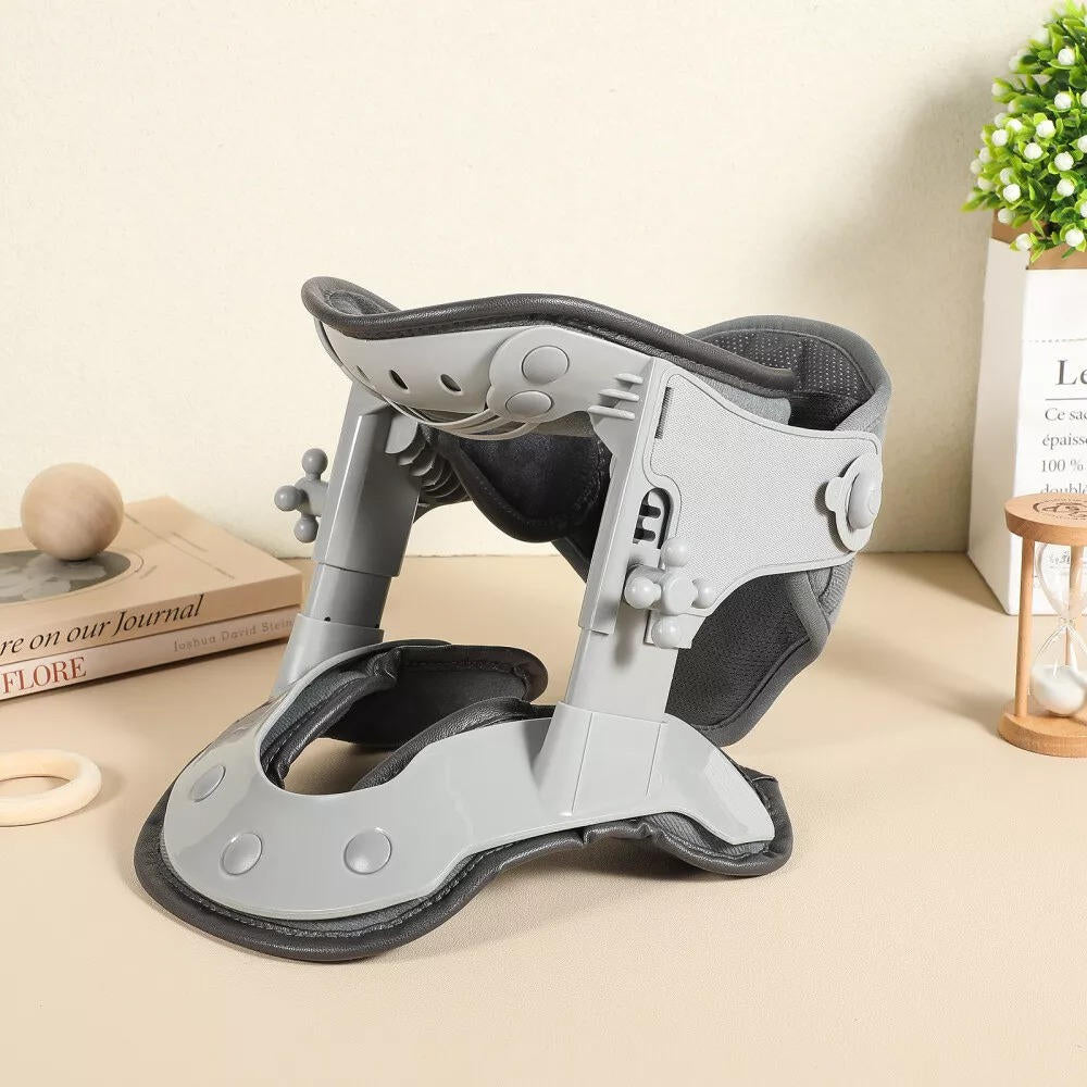Belro neck stretcher traction device attached to the neck, designed as a comfortable accessory for spinal relief and tension relief.