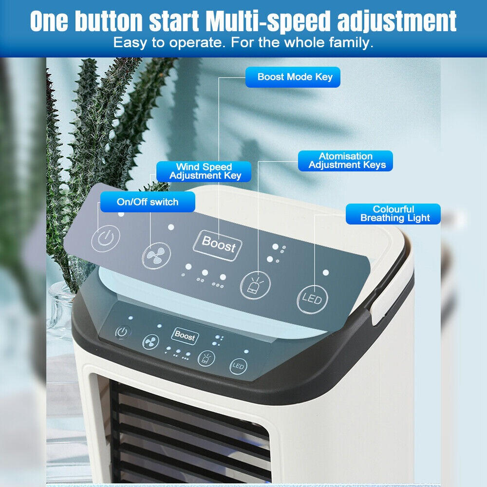 Belro portable mini air conditioner for home and outdoor use, compact unit with vents and control panel visible in the image.