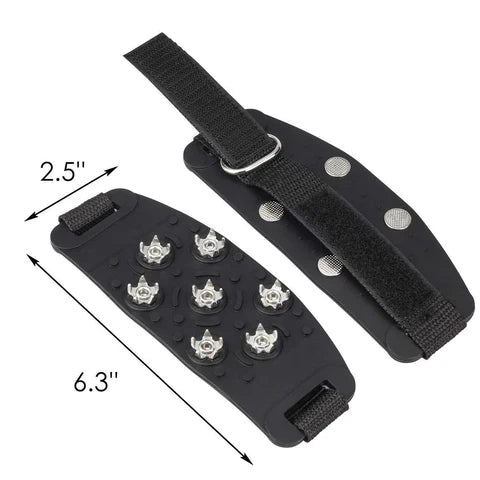Belro adjustable snow and ice cleats for shoes, outdoor footwear traction device for winter safety, on a neutral background.