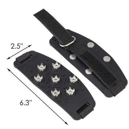 Belro adjustable snow and ice cleats for shoes, outdoor footwear traction device for winter safety, on a neutral background.