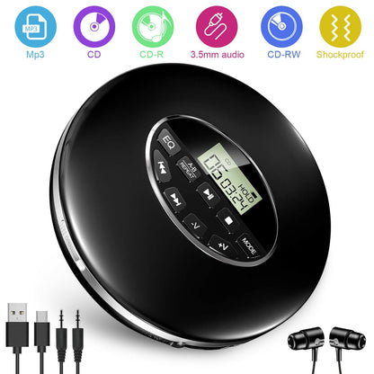 Belro small portable Walkman CD player for car, compact electronic device with CD slot and controls, black color.