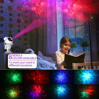 Belro astronaut projector night light displaying galaxy and starry sky patterns for ambient room lighting.