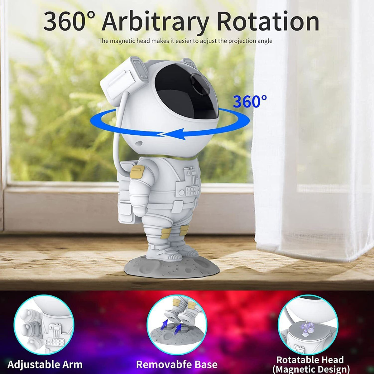 Belro astronaut projector night light displaying a starry galaxy sky scene, perfect for ambient bedroom lighting.
