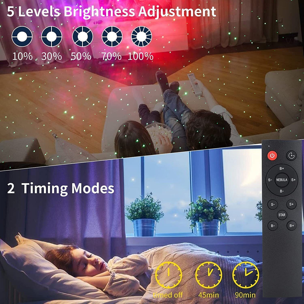 Belro astronaut projector night light displaying a galaxy starry sky with colorful light projections on a wall.