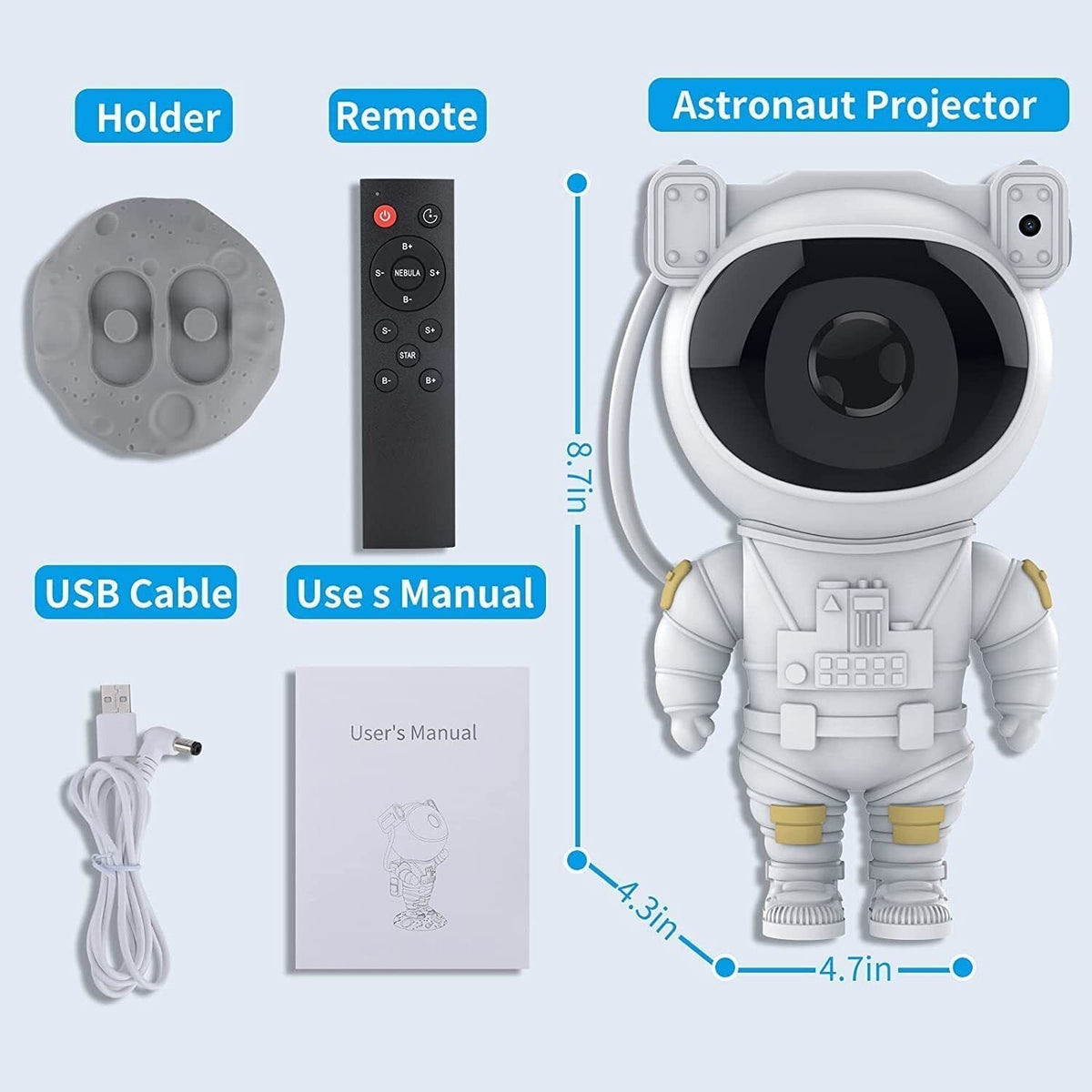 Belro astronaut projector night light displaying a galaxy starry sky with colorful light projections for relaxing illumination