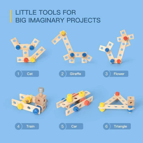 Belro kids pretend play work tool bench toy with realistic tools and hardware for imaginative role-playing and learning.