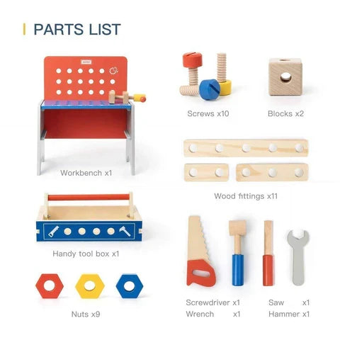 Belro kids pretend play tool bench toy with realistic work tools, perfect for imaginative children’s tools and hardware play.