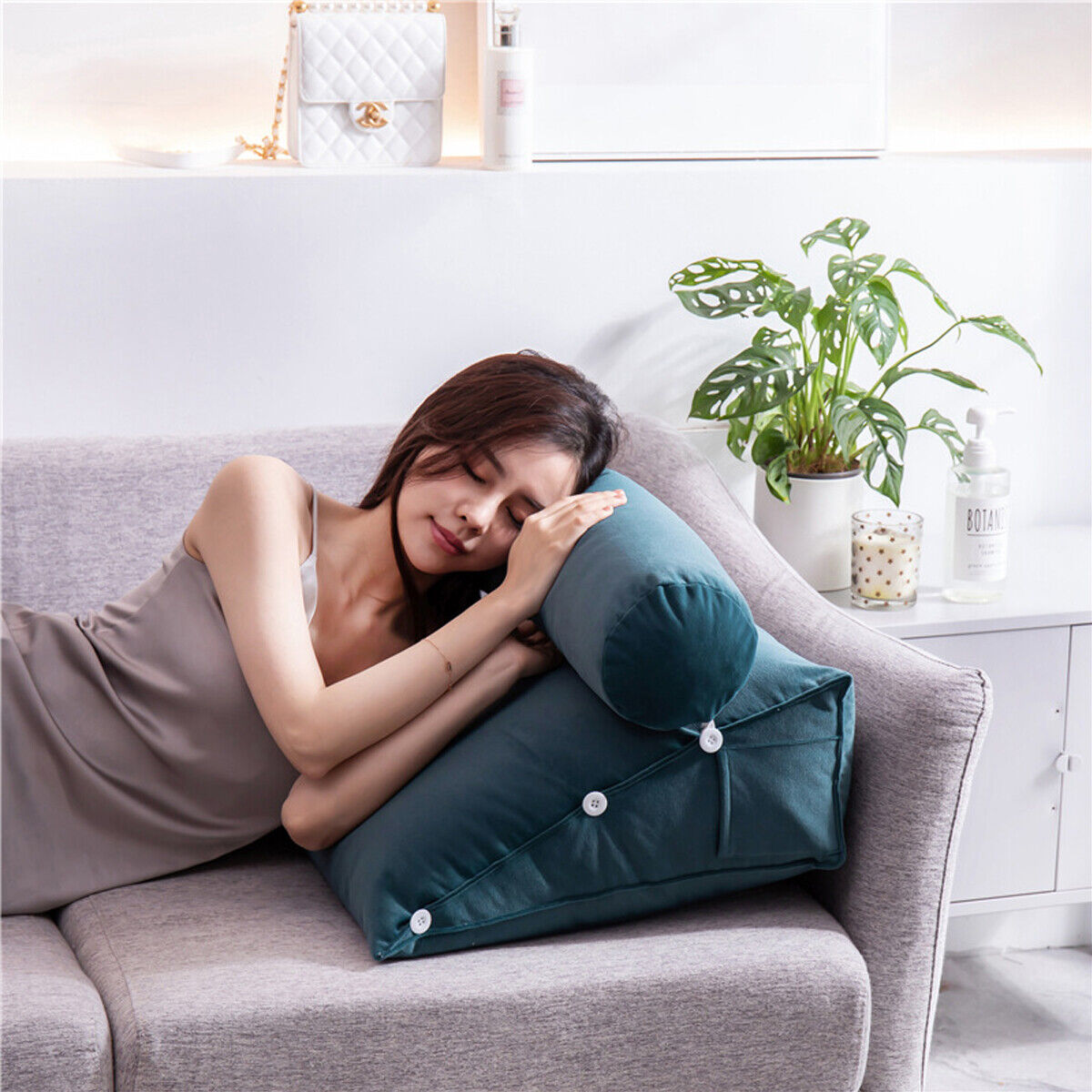 Belro luxury back wedge bed pillow for back pain support, designed for comfort and ergonomic relief in health and support settings.
