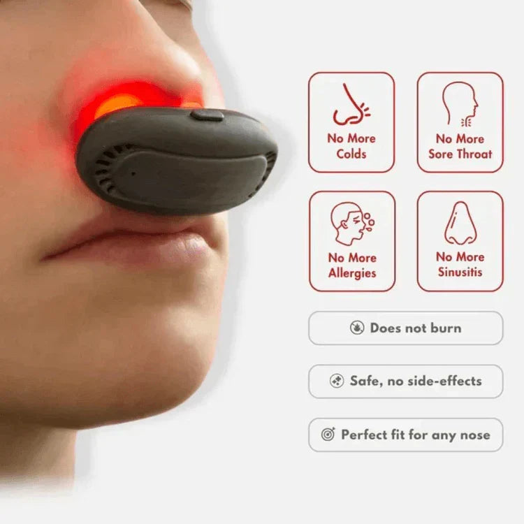 Belro infrared nasal device for sinus and allergy relief, showing the compact, sleek design of the health and beauty product.