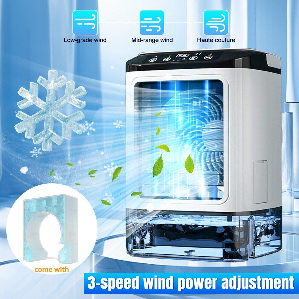 Belro portable mini air conditioner for home and outdoor use, compact unit with vents and control panel visible.