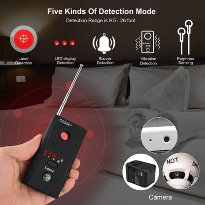 Belro bug detector for hidden cameras and microphones, compact electronic device for surveillance detection in automotive electronics.