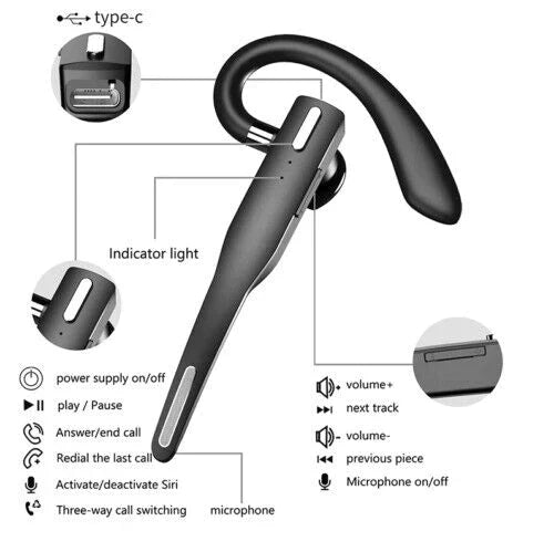 Belro Trucker Dual Mic Wireless Bluetooth 5.1 noise-canceling headset with earpiece, featuring sleek design and dual microphone setup.