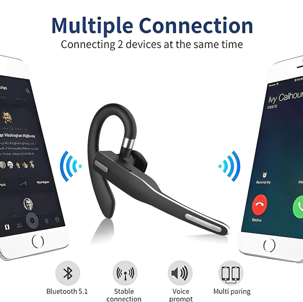 NordisHome Trucker Dual Mic Wireless Bluetooth 5.1 noise-cancelling headset with ear hook, featuring superior sound and comfortable fit.