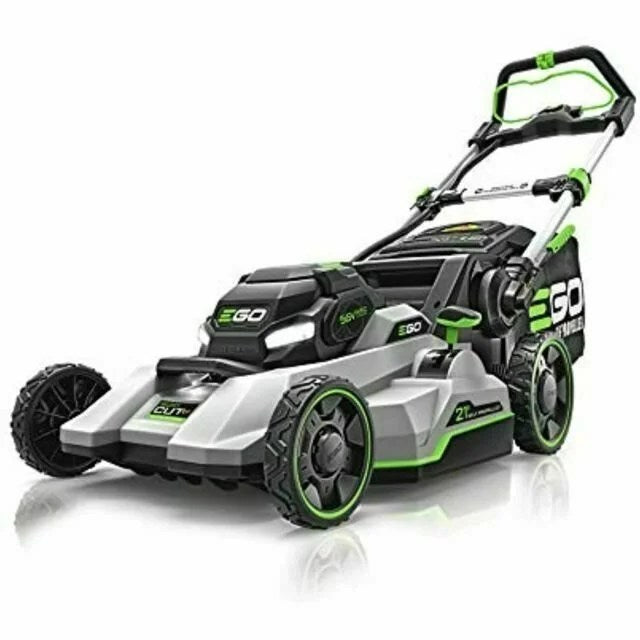 Casavibeo Ego Power+ LM2150SP 21-inch self-propelled cordless lawn mower with a green cutting deck and ergonomic handle.