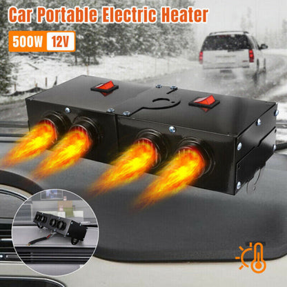 Belro 500W electric car heater showing compact black device with control panel and power cord for vehicle heating.