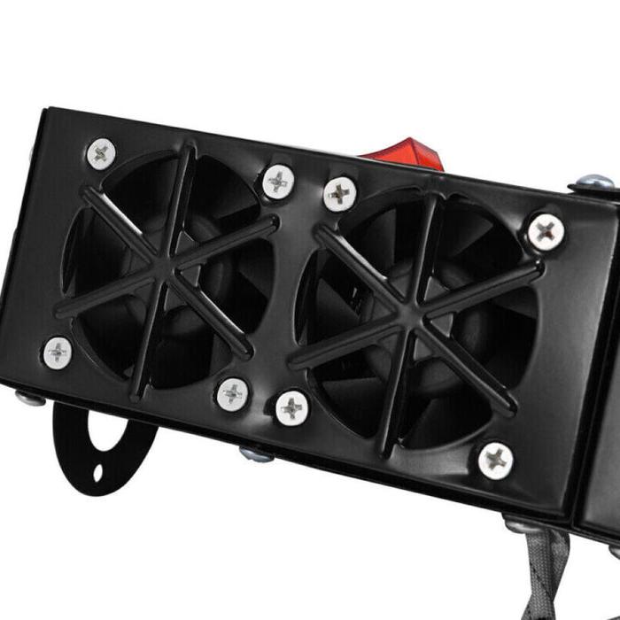 Belro 500W electric car heater displaying a compact black device with control knobs, suitable for quick vehicle interior warming.