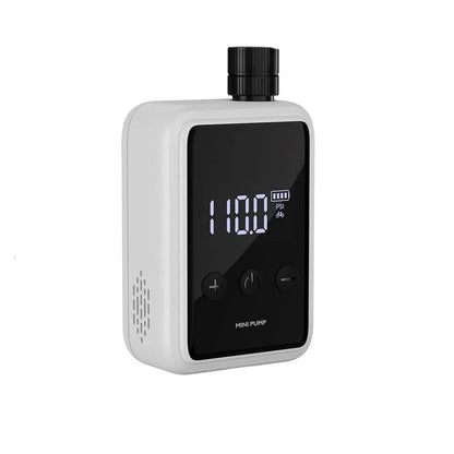 Belro electric mini bike pump for home and outdoor use, compact and portable with digital display and air hose attachment.