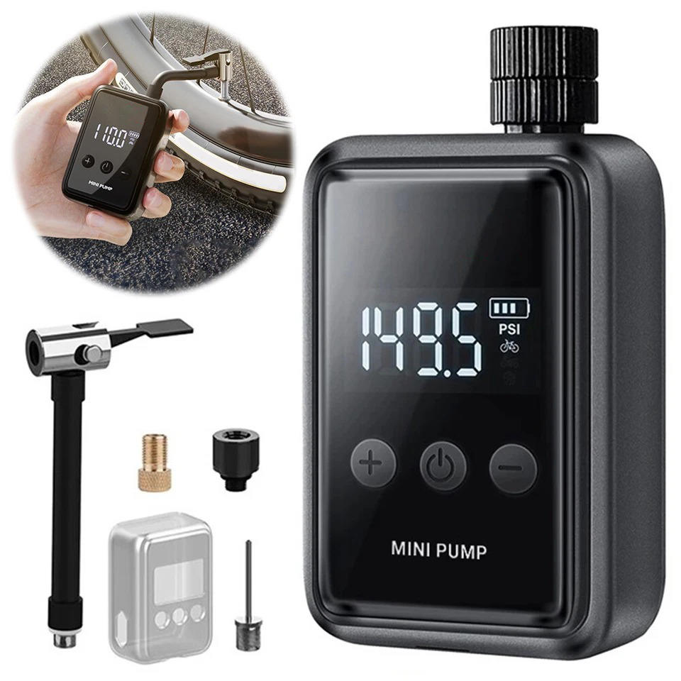 Belro electric mini bike pump for home and outdoor use, compact portable air pump with digital pressure gauge.