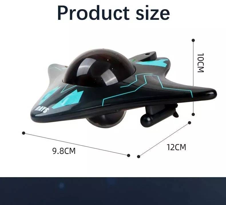 Belro RC submarine with camera showing a sleek blue toy submarine underwater with camera equipment attached.