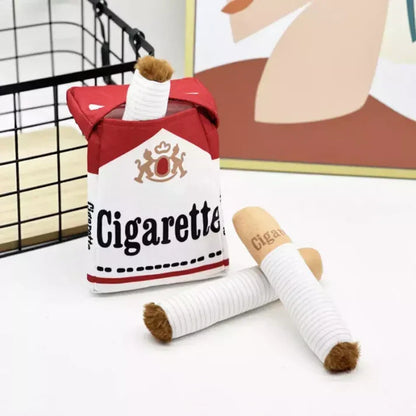 Belro cigarette-shaped dog toy for pets, durable rubber dog toy in black and white, designed for chewing and play.