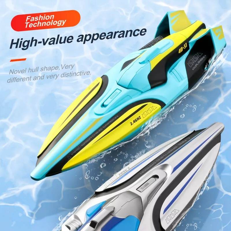 Belro RC high speed boat toy floating on water, featuring sleek design and vibrant colors, perfect for outdoor water play.