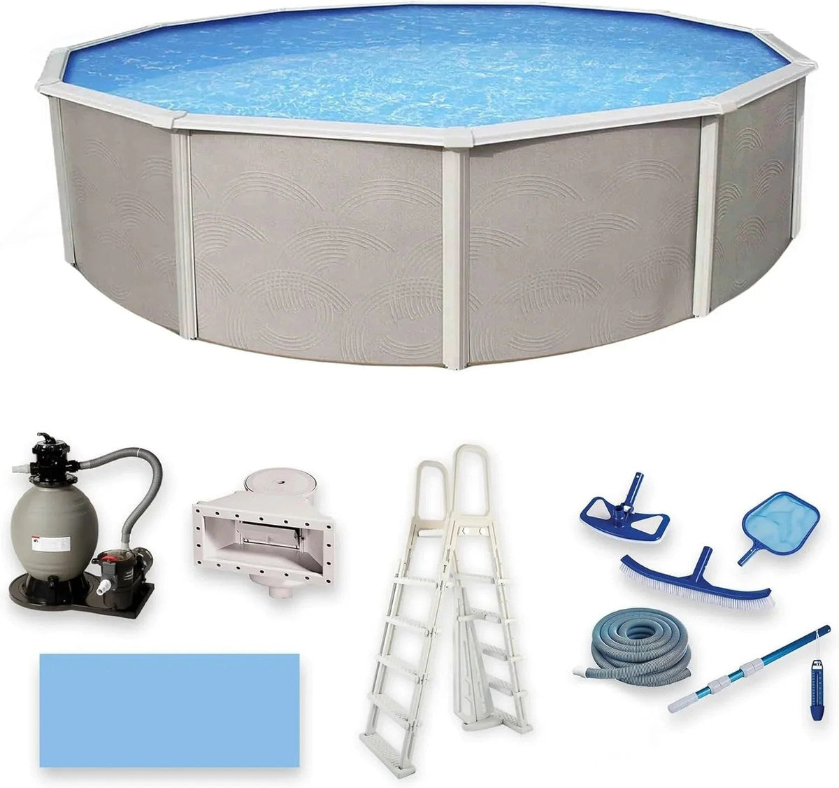Blue Wave Belize 15-foot round above ground pool by Casavibeo, showing the pool's blue interior and sturdy frame.
