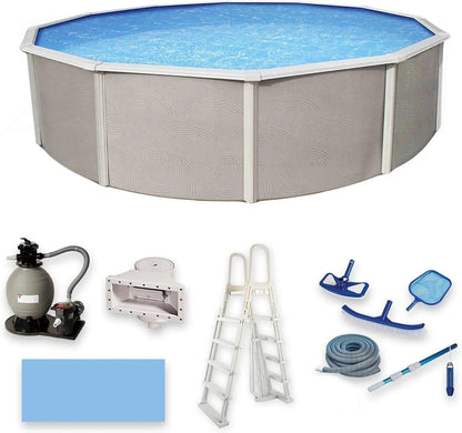 Blue Wave Belize 15-foot round above ground pool by Casavibeo, showing the pool's blue interior and sturdy frame.