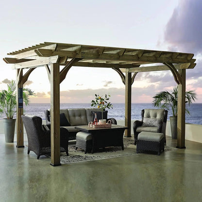 Casavibeo Backyard Discovery Somervilles Pergola showing wooden frame and lattice roof for outdoor shade and garden decor.
