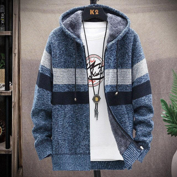 Belro casual stripe cardigan with automotive-inspired design, featuring colorful stripes on soft knit fabric.
