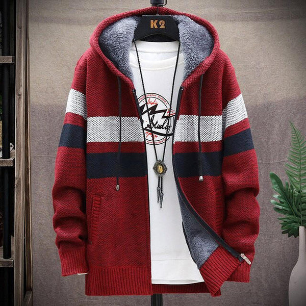 Belro casual stripe cardigan with automotive-inspired design, featuring colorful stripes and a comfortable fit.