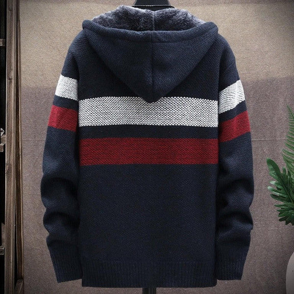 Belro casual stripe cardigan with automotive-inspired design, featuring colorful stripes and a comfortable fit.