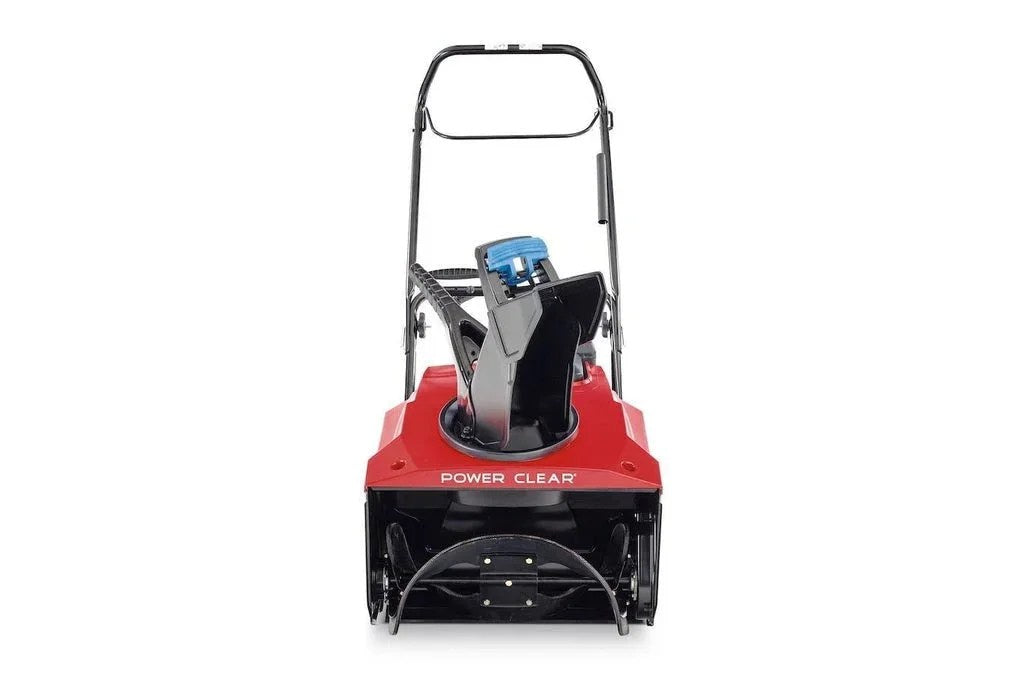 Casavibeo Toro Power Clear 721 E 21-inch single-stage gas snow blower with ergonomic handle and auger in action.