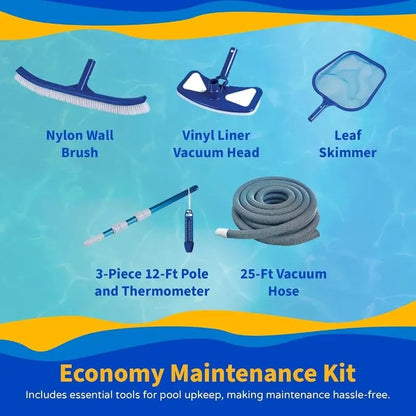 Blue Wave Belize 15-foot round above ground pool with clear blue water and sturdy frame, perfect for backyard swimming.