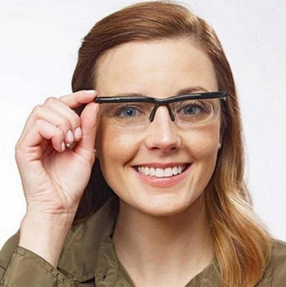 Belro adjustable sight glasses with clear lenses and adjustable frame, designed for precision viewing in camera lens applications.