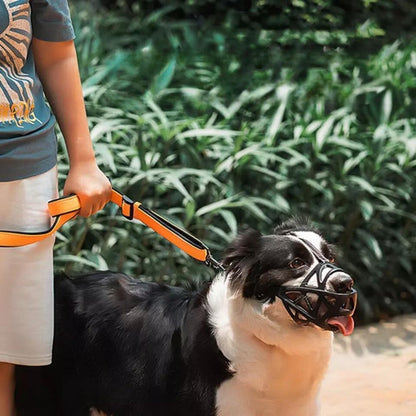 SafeBark adjustable dog muzzle by BowLift, breathable mesh design for comfort and safety during walks or training.