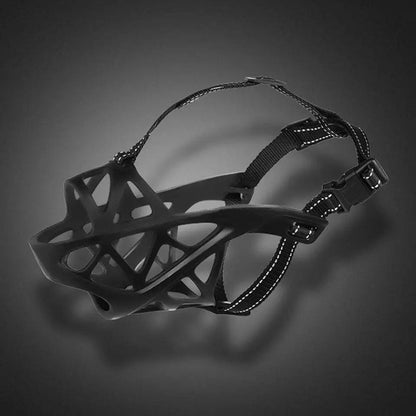 Adjustable SafeBark Dog Muzzle by BowLift, breathable mesh design, secure fit, suitable for calming and controlling barking.