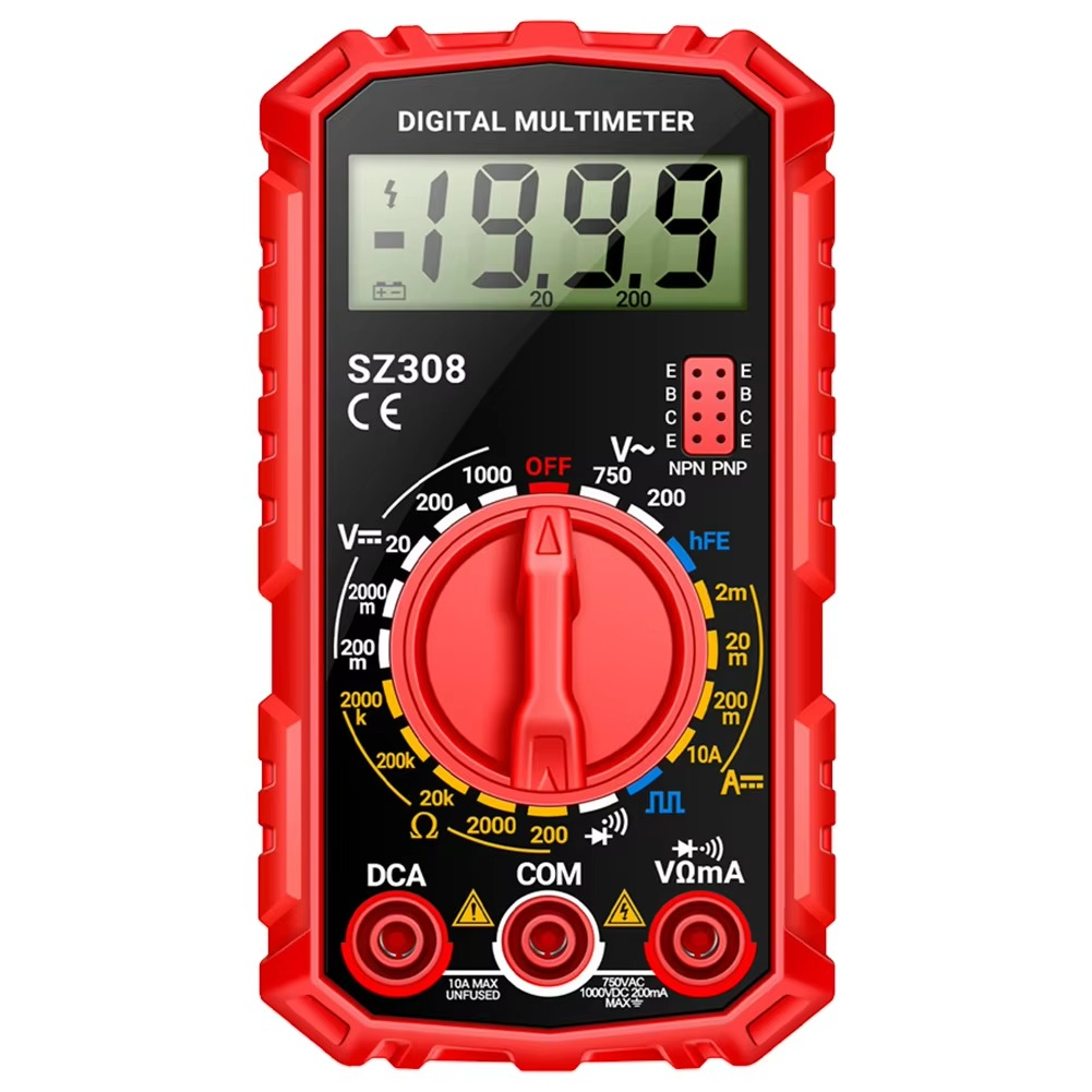 Belro electrical test kit with digital multimeter, showing the multimeter display and testing probes on electronic components.