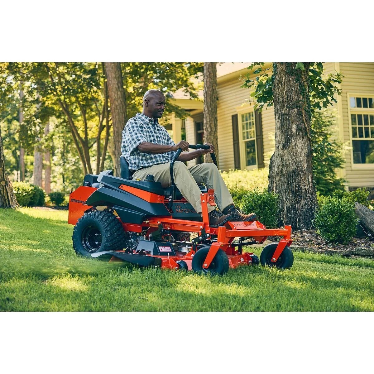 Casavibeo Bad Boy Magnum 54-inch zero-turn mower with 24 HP gas engine, featuring a durable cutting deck and ergonomic controls.