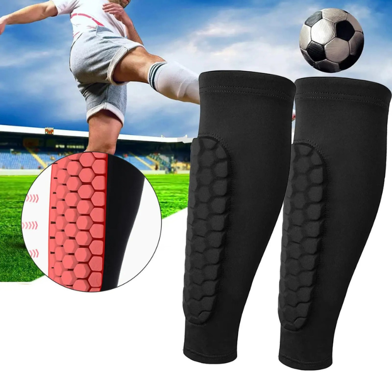 Pair of Belro honeycomb design soccer shin guards, lightweight protective sports gear for soccer players.