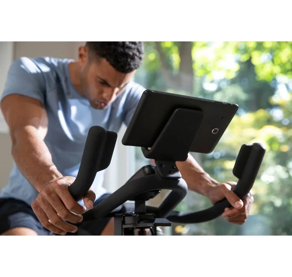 Casavibeo BowFlex C6 bike shown with adjustable seat, digital display, and sleek black design for indoor cycling workouts.