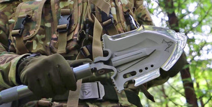 Belro Indestructible Multi-Function Survival Shovel shown in a compact, durable design for outdoor home and garden use