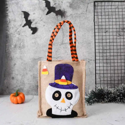 Belro Halloween treat bag featuring a skull design, perfect for men, with pumpkin, cat, and witch motifs for spooky festivities.
